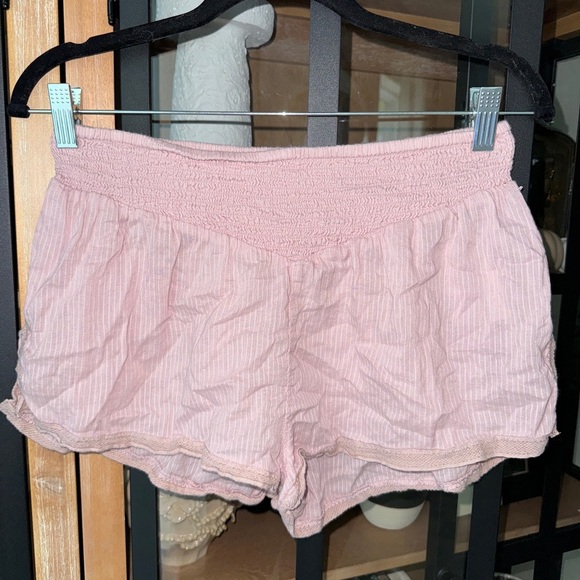 Intimately Free People blush pink shorts lounge pajamas smocked striped mini - Picture 1 of 9